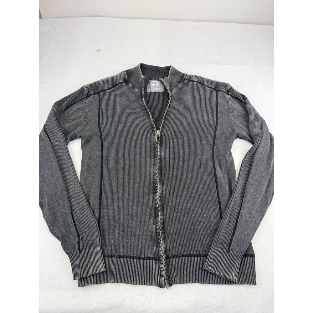 BKE Mens XL Full Zip Cardigan Sweater Charcoal Gray Ribbed Acid Wash Mock Neck